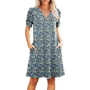 NWT New Rumina Womens XL PolySpandex Short Sleeve V Neck Floral Sundress